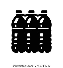 Plastic water bottle pack icon in black and white flat style. Beverage container group. Isolated on transparent background.
