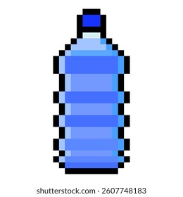 Plastic water bottle in pixel art isolated on white background