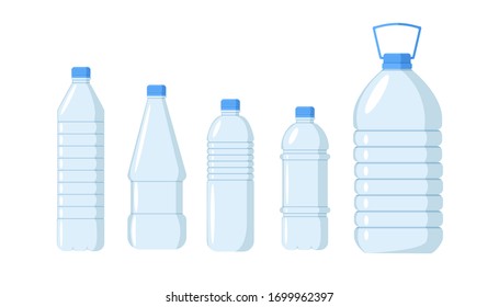 Plastic water bottle set.  Container different plastic bottle set with fresh and clean water