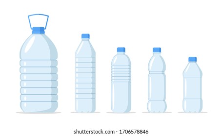 Plastic water bottle set. Container different plastic bottle set with fresh and clean water