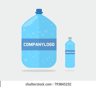 Plastic water bottle set. Healthy agua bottles vector illustration. Clean drink in plastic container.