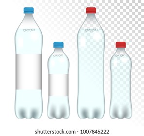 Plastic water bottle set isolated on transparent background. Clean agua bottles. Drink in plastic container.