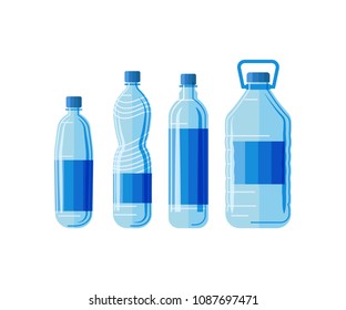 Plastic water bottle set isolated on white background. 