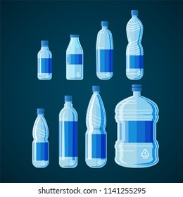 Plastic water bottle set isolated on black background. 