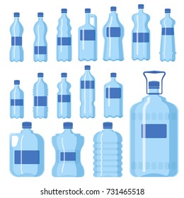 Plastic water bottle vector blank blue clean liquid aqua fluid blank template silhouette illustration.