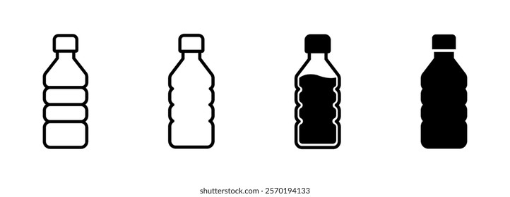 Plastic Water Bottle Vector Icon Set in Outline and Solid Symbols