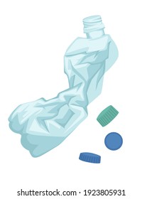 Plastic water bottle waste garbage transparent plastic flat vector illustration on white background