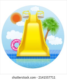 Plastic Water Slide In The Aqua Park Vector Illustration Isolated On White Background