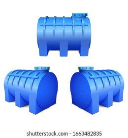 Plastic water tanks. Сistern for storing and reserving water. Vector illustration on a white background.