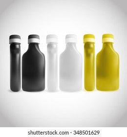 Plastic White and Black Bottle of Oil  isolated on a white background. Packaging template.  Aromatherapy. healthy food, hair care and skin care.