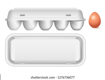 Plastic white packaging for eggs. Side view and top view