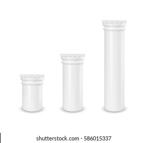 Plastic white tube. Packaging for effervescent vitamins and medicine.