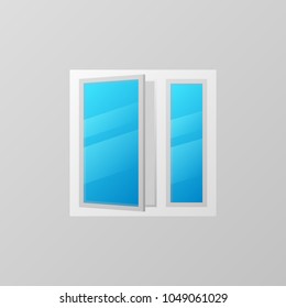 Plastic window with blue bright glass vector icon or logo element
