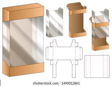 Plastic window Box packaging die cut template design. 3d mock-up