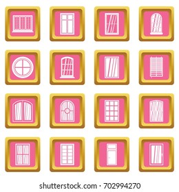 Plastic window forms icons set in pink color isolated vector illustration for web and any design