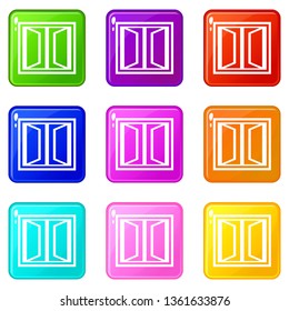 Plastic window frame icons set 9 color collection isolated on white for any design