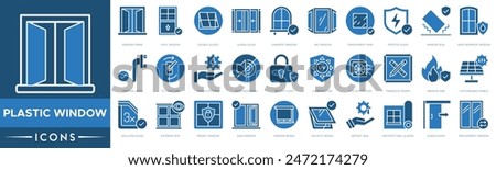 Plastic window icon. Frame, Vinyl Window, Double Glazed, Sliding Glass, Casement Window, Bay Window, Transparent Pane and Frosted Glass