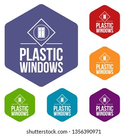 Plastic window icons vector colorful hexahedron set collection isolated on white 