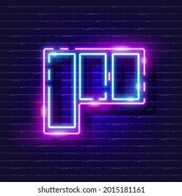 Plastic window neon icon. Vector illustration for design. Repair tool glowing sign. Construction tools concept.