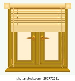 plastic window and open horizontal blinds