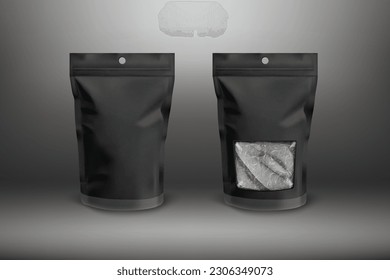 Plastic window tea bag foil with zipper, 3D rendering foil bag mockup