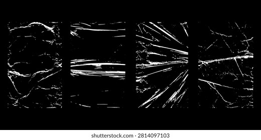 Plastic wrap texture overlay collection with transparent crease, wrinkle and folded film effects