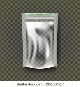 Plastic Zipper Vector. Transparent Zip Wrap. Empty Product Polyethylene Mock Up Template. Nylon Doy Pack Branding Design Package Illustration