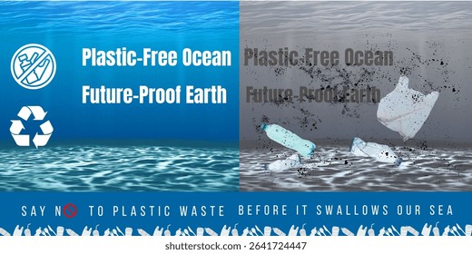Plastic-Free Ocean, Future-Proof Earth – eco-friendly banner promoting clean oceans and sustainability. Great for awareness campaigns, environmental education, posters, and social media posts.