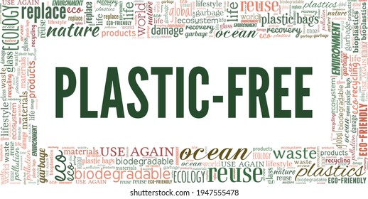 Plastic-free vector illustration word cloud isolated on a white background.
