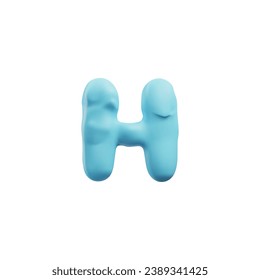 Plasticine blue capital letter H of English alphabet. Vector render typing symbol from dough, clay texture font 3D icon isolated. Child creation modeling typographic object, craft sculpting