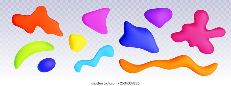 Vetor de forma de argila plasticina. Textura de arte artesanal para brincar de criança. Gráfico isolado de elemento de ponto Putty. Abstrato modelagem de brinquedo de massa para criança. Material de escultura splodge conjunto com coleção de cores vibrantes