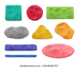 Plasticina. Formas geométricas coloreadas de plantillas plásticas decentes vectoriales realistas