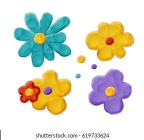 Plasticine Hand Made Flowers. Vector Quality Modeling Clay Texture