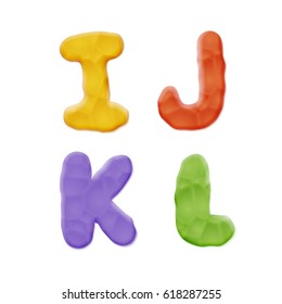 Plasticine I, J, K, L Letters on white background. Vector Quality Modeling Clay Texture