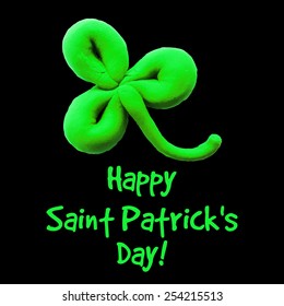 plasticine leaf clover isolated on black background. Vector illustration of shamrock for St. Patrick's Day