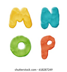 Plasticine M, N, O, P Letters on white background. Vector Quality Modeling Clay Texture