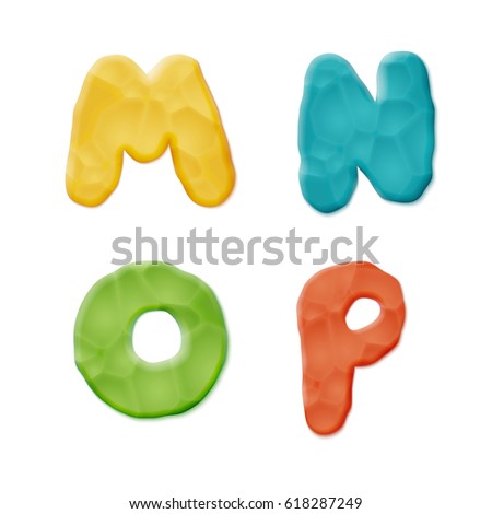 Plasticine M, N, O, P Letters on white background. Vector Quality Modeling Clay Texture