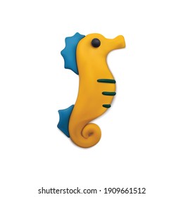 Plasticine modeling clay sea summer composition with colorful sea horse figure vector illustration