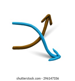 Plasticine modeling. Vector illustration. Crossed plasticine arrows on white background. Design for your website.