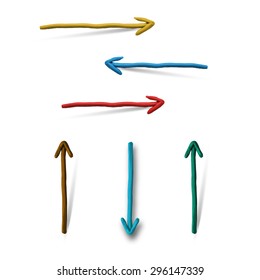 Plasticine modeling. Vector illustration. Multicolored plasticine arrows on white background. Design for your website.