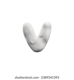 Plasticine molded letter V. Modeling clay English alphabet element. 3d render. Isolated realistic vector illustration.