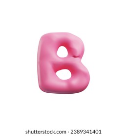 Plasticine pink capital letter B of English alphabet. Vector render typing symbol from dough, craft sculpting. Child creation modeling typographic object. Clay texture font 3D icon isolated.