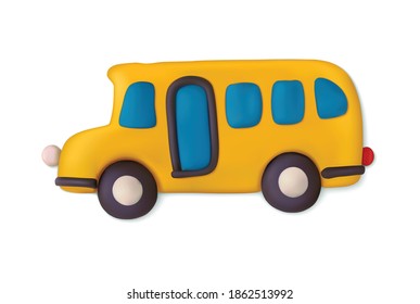 Plasticine school bus with education symbols vector illustration