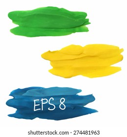 Plasticine vector strokes collection. Blue, green, yellow brushstrokes.