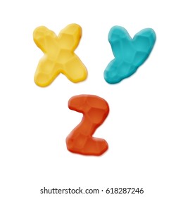 Plasticine X, Y, Z Letters on white background. Vector Quality Modeling Clay Texture.