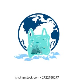 bolsas plásticas, el mundo y los arrecifes, ilustraciones vectoriales