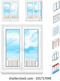 plastics glasses and build windows on the white background - vector