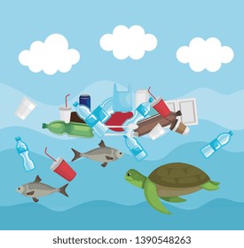 plastics waste pollution in the sea animals