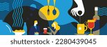 Plat art wall mural illustration for restaurant
