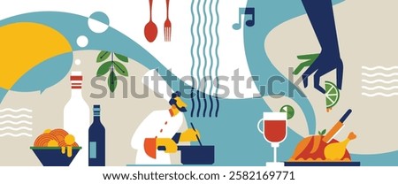 Plat art wall mural illustration for restaurant